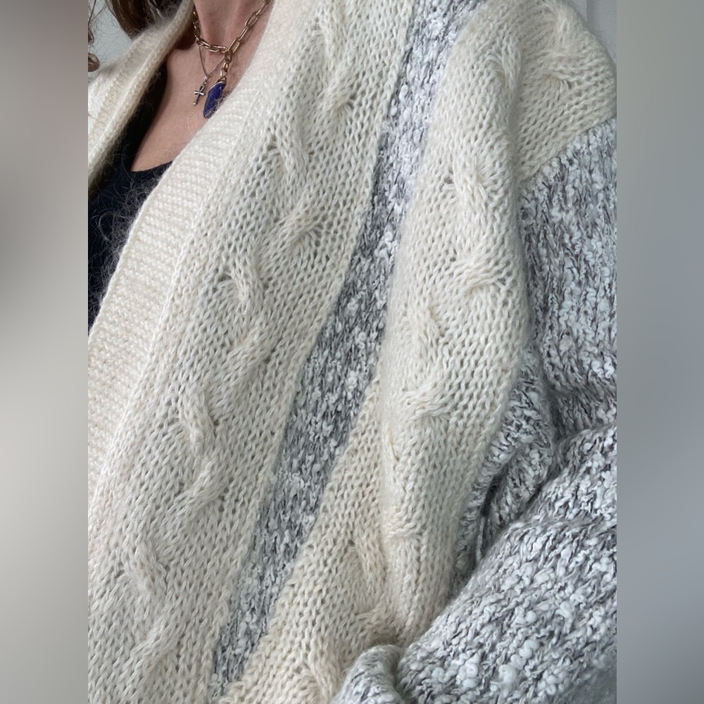 VTG soft mohair cable-knit slouchy cream coloured long duster cardigan sweater - Picture 9 of 12